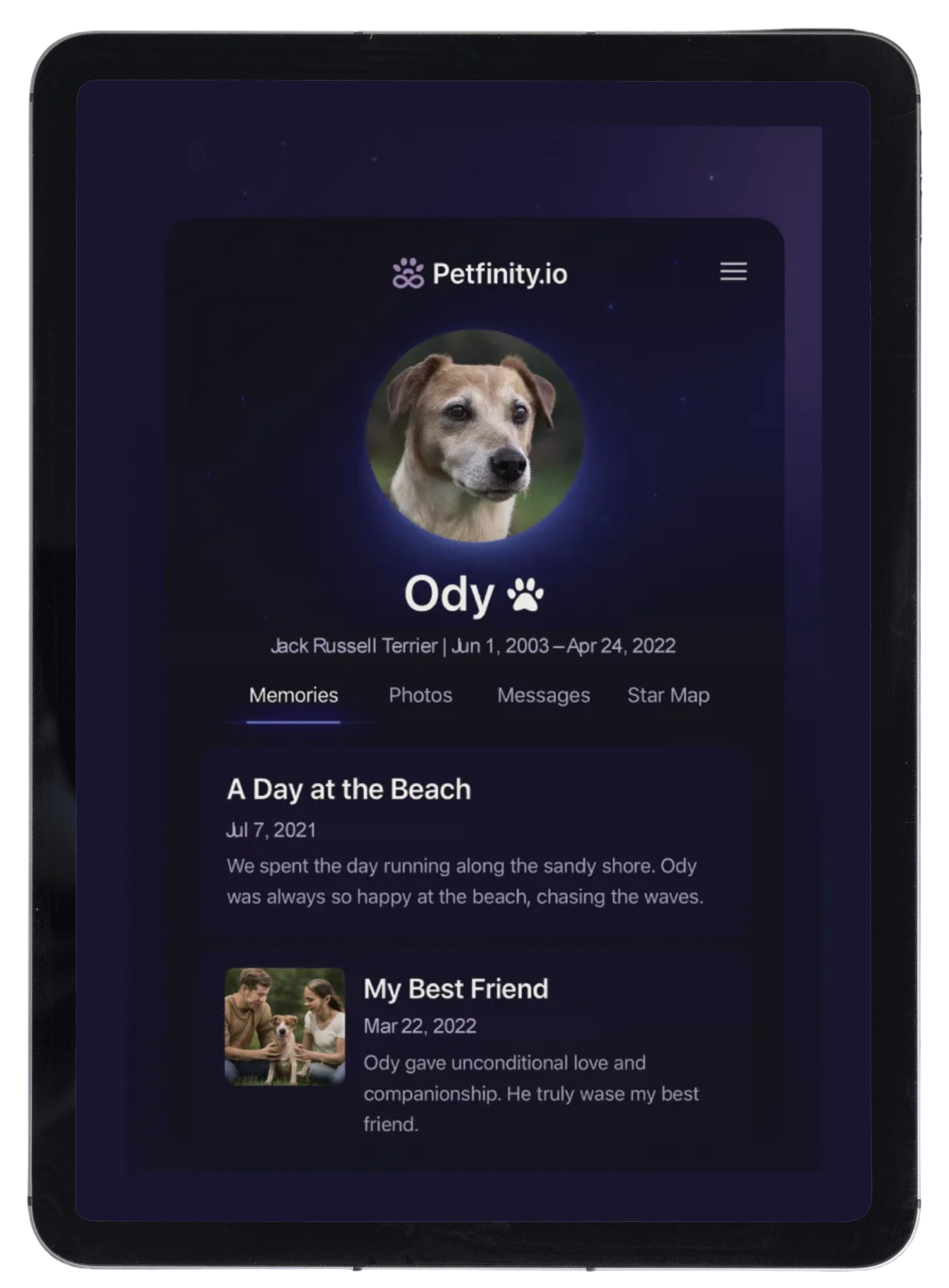 Petfinity App — Ody's Profile